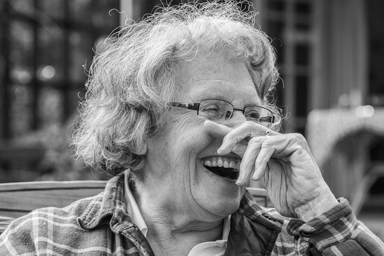 Senior woman laughing because it's good for her heart