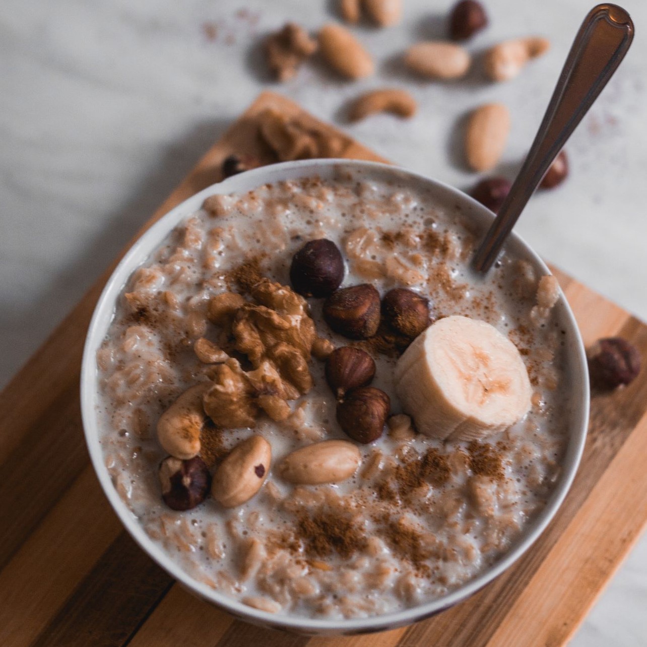 A bowl of oatmeal with nuts is good for your heart